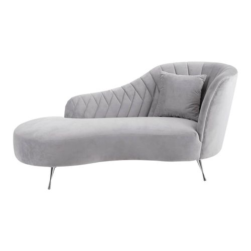 Rene Grey Velvet Fabric Right Arm Lounge Chaise with Chrome Legs