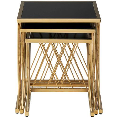 Arezzo Black Glass with Gold Nest of 3 Tables