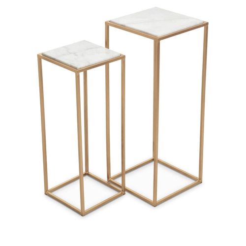 Mandoli Set of 2 White Marble and Gold Square Side Table