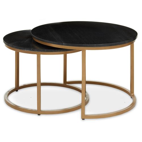 Varana Black Marble with Gold Round Nest of 2 Tables