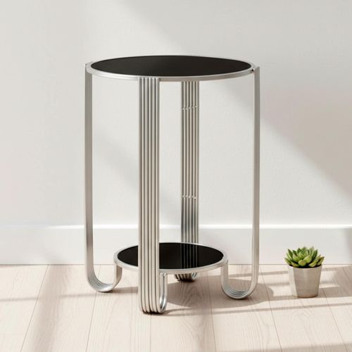 Jolie Black Mirror and Silver Round End Table