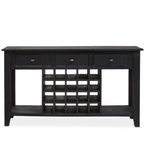 Fusion Black Mango Wood 3 Drawer Console Table with Wine Bottle Storage