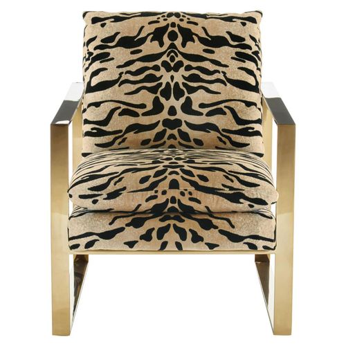 Gillett Tiger Print Fabric Armchair with Gold Metal Legs