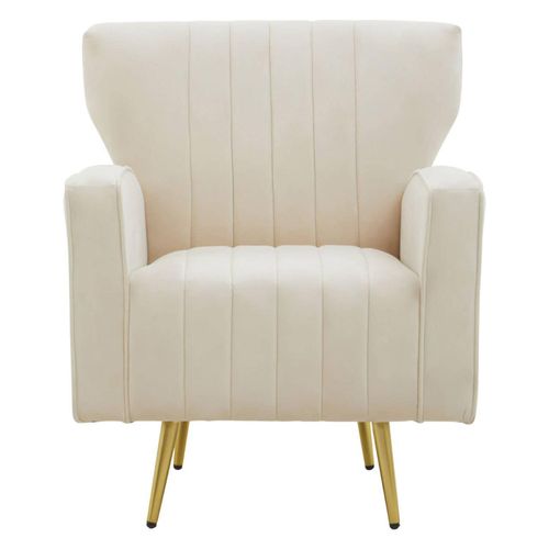 Hayley Natural Velvet Armchair with Gold Metal Legs