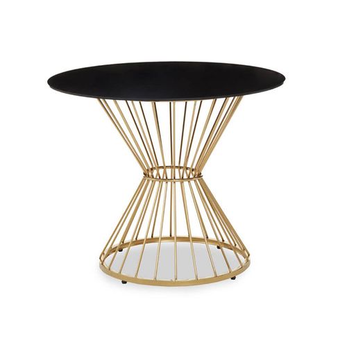 Anzio Black Glass 2 Seater Round Dining Table with Gold Hourglass Base