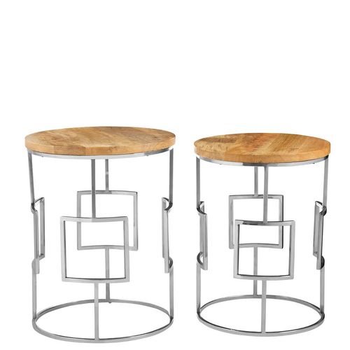 Agra Mango Wood and Silver Round Nest of 2 Tables