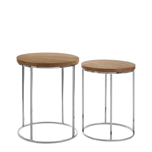 Agra Mango Wood and Silver Round Side Tables - Set of 2