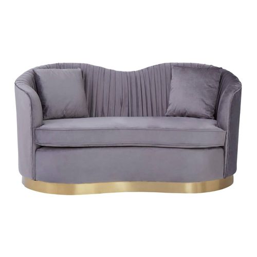 Franza Pleated Grey Velvet Fabric 2 Seater Sofa