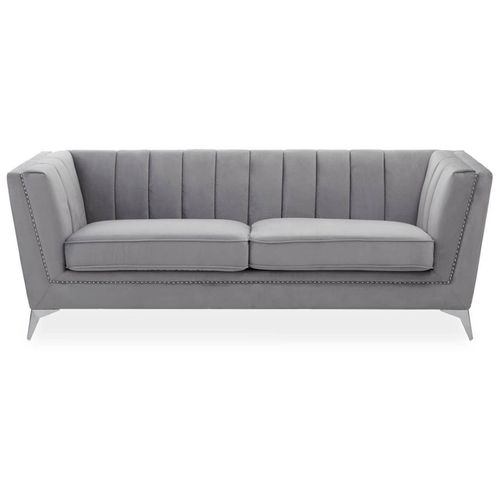 Hansa Grey Velvet Fabric 3 Seater Sofa
