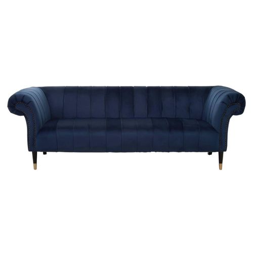 Siena Midnight Blue Velvet Fabric 3 Seater Chesterfield Sofa