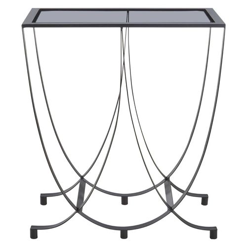 Trento Glass Side Table with Black Metal Base