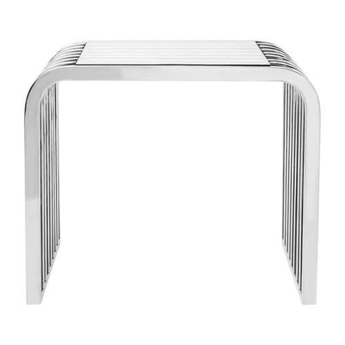 Vogue Glass and Chrome Slatted Curved End Table