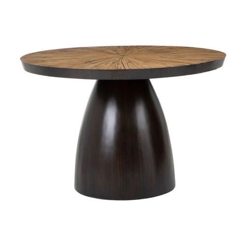 Gabo Parquet Wood 4 Seater Round Dining Table with Black Base