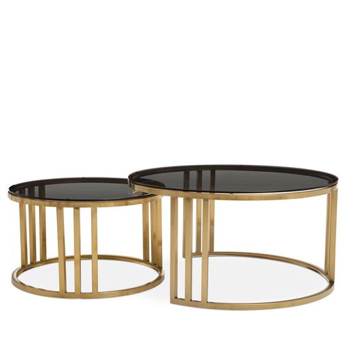 Alana Black Glass and Gold Base Round Nest of 2 Tables