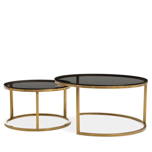 Alana Black Glass and Gold Round Nest of 2 Tables