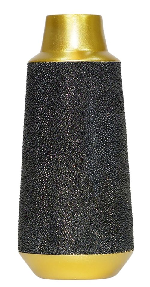 Mindy Brownes Asbury Shimmering Black Faux Shagreen and Gold Large Vase (Set of 4)