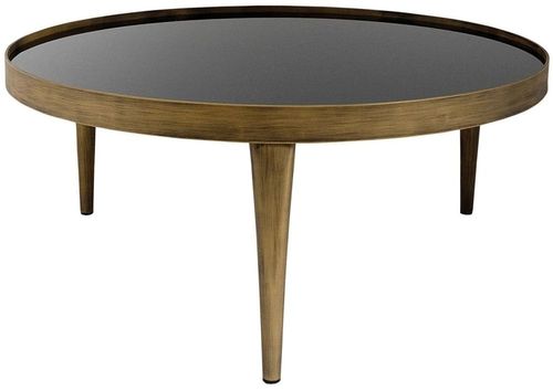 Mindy Brownes Reese Black Smoked Glass and Antique Bronze Large Round Coffee Table