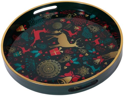 Mindy Brownes A Christmas Wish Green and Golden Wood Tray (Set of 2)