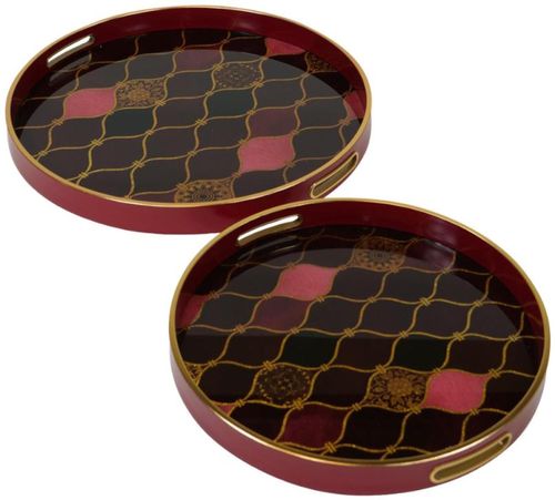 Mindy Brownes Haralson Black, Red and Gold Metal Trays (Set of 2)