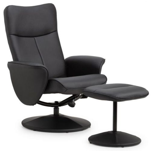 Lugano Black Faux Leather Recline Chair with Footstool