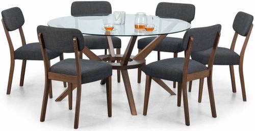 Chelsea Glass and Walnut 6 Seater Round Dining Set with 6 Farringdon Chairs