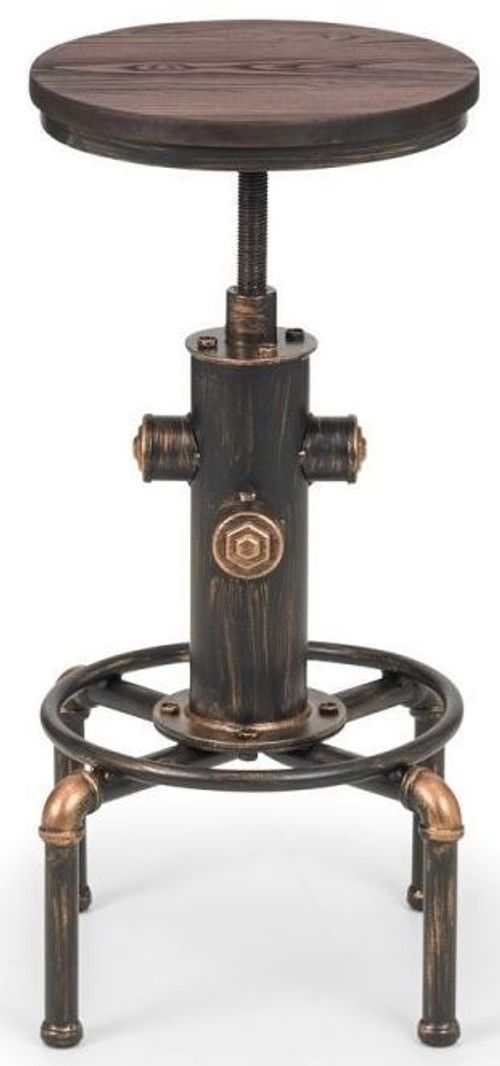 2 x Rockport Rustic Elm Industrial Round Barstool