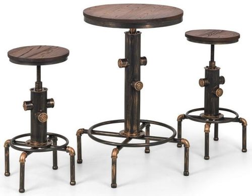 Rockport Rustic Elm Industrial Round Bar Set with 2 Stool