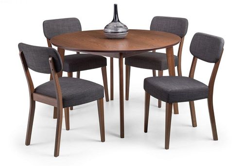 Farringdon Walnut 4 Seater Round Dining Set with 4 Grey Chairs