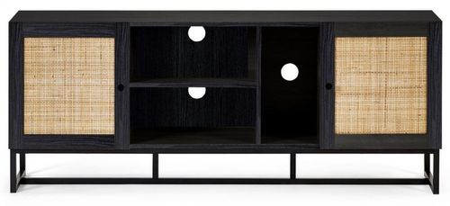 Padstow Black and Rattan 150cm TV Unit