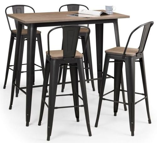 Grafton Elm Wood Industrial Bar Set with 4 Stools