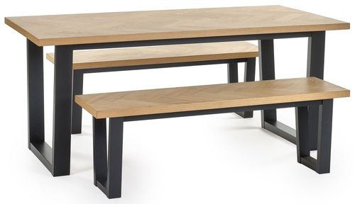 Hilton Oak Herringbone Dining Set with 2 Bench