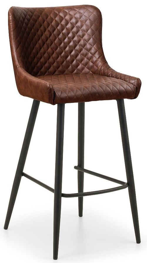 2 x Brown Leather Barstool with Back