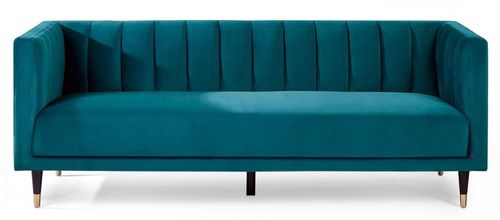 Salma Teal Fabric Scalloped Back 3 Seater Sofa