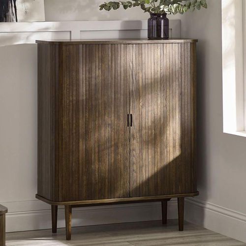 Arya Ribbed Dark Oak 2 Door Wine Cabinet