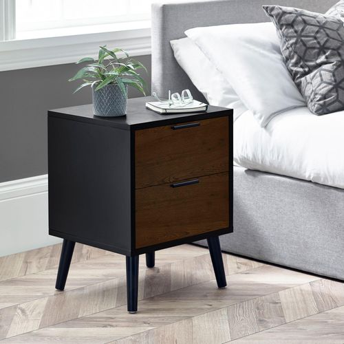 Alba Black and Walnut 2 Drawer Bedside Cabinet