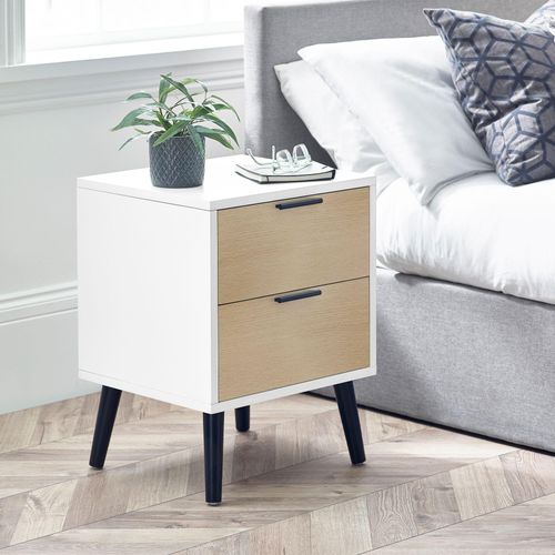 Alba White and Oak 2 Drawer Bedside Cabinet