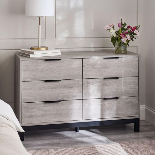 Bali Grey Oak 6 Drawer Wide Chest