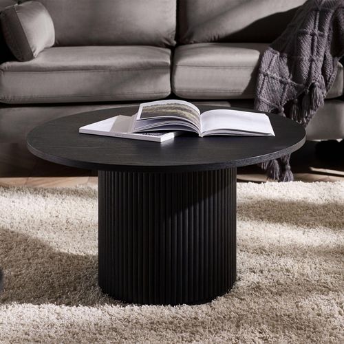 Louis Black Round Coffee Table - Fluted Base