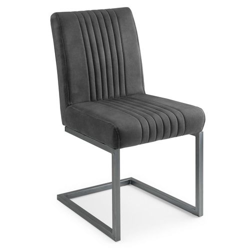 2 x Brooklyn Charcoal Grey Suede Fabric Cantilever Dining Chair