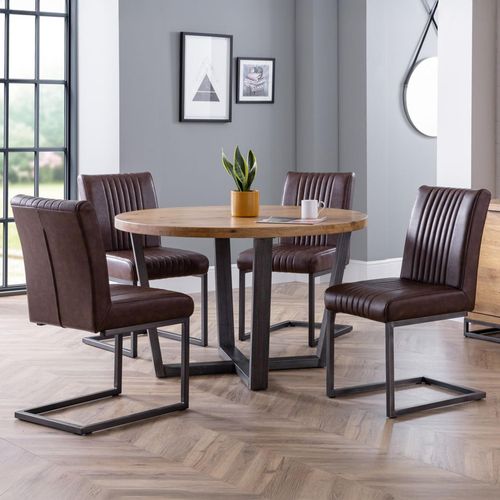Brooklyn Oak 4 Seater Round Dining Set with 4 Brown Leather Chairs