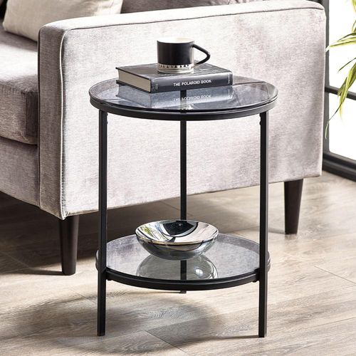Chicago Smoked Glass Round Lamp Table with Shelf