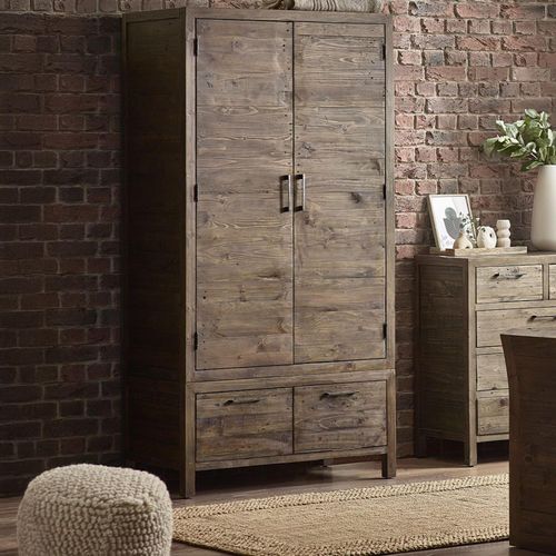 Heritage Reclaimed Pine 2 Door 2 Drawer Double Wardrobe