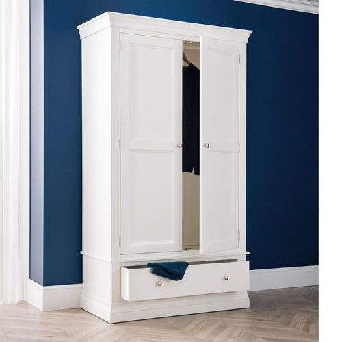 Clermont White 2 Door 1 Drawer Double Wardrobe