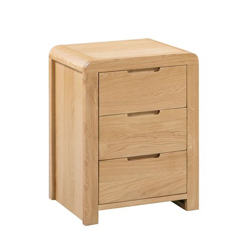 Curve Oak 3 Drawer Small Bedside Cabinet