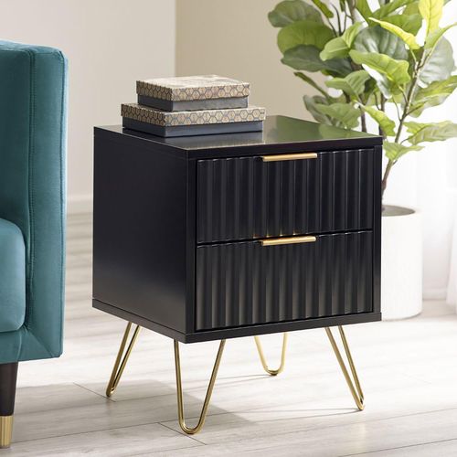 Murano Ribbed Black 2 Drawer Bedside Cabinet