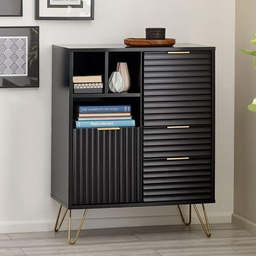 Murano Ribbed Black 80cm Small 2 Door Sideboard