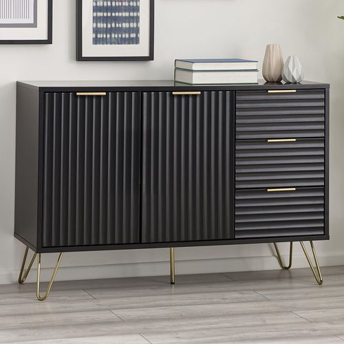 Murano Ribbed Black Small 2 Door Sideboard