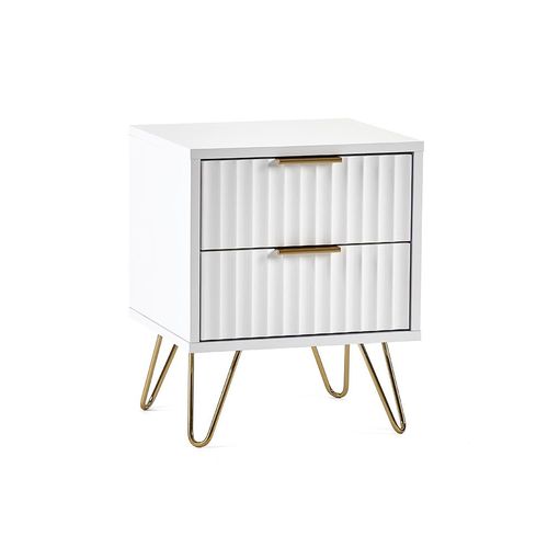 Murano Ribbed White 2 Drawer Bedside Cabinet