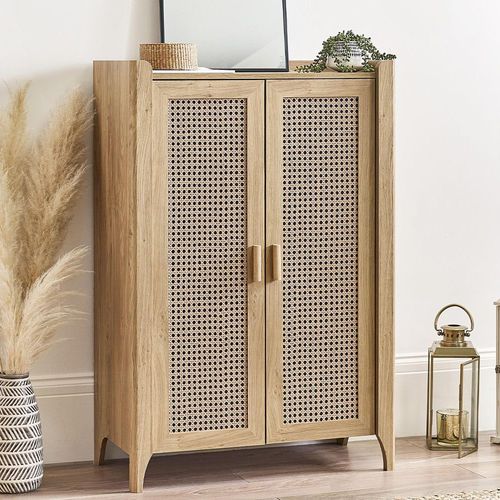Sydney Faux Rattan 2 Door Shoe Cupboard