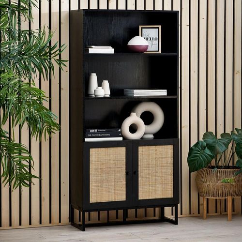 Padstow Black and Rattan Bookcase